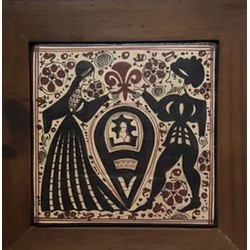 Telha cerâmica socarrat decorado com um parceiro. arte medieval. feito à mão
